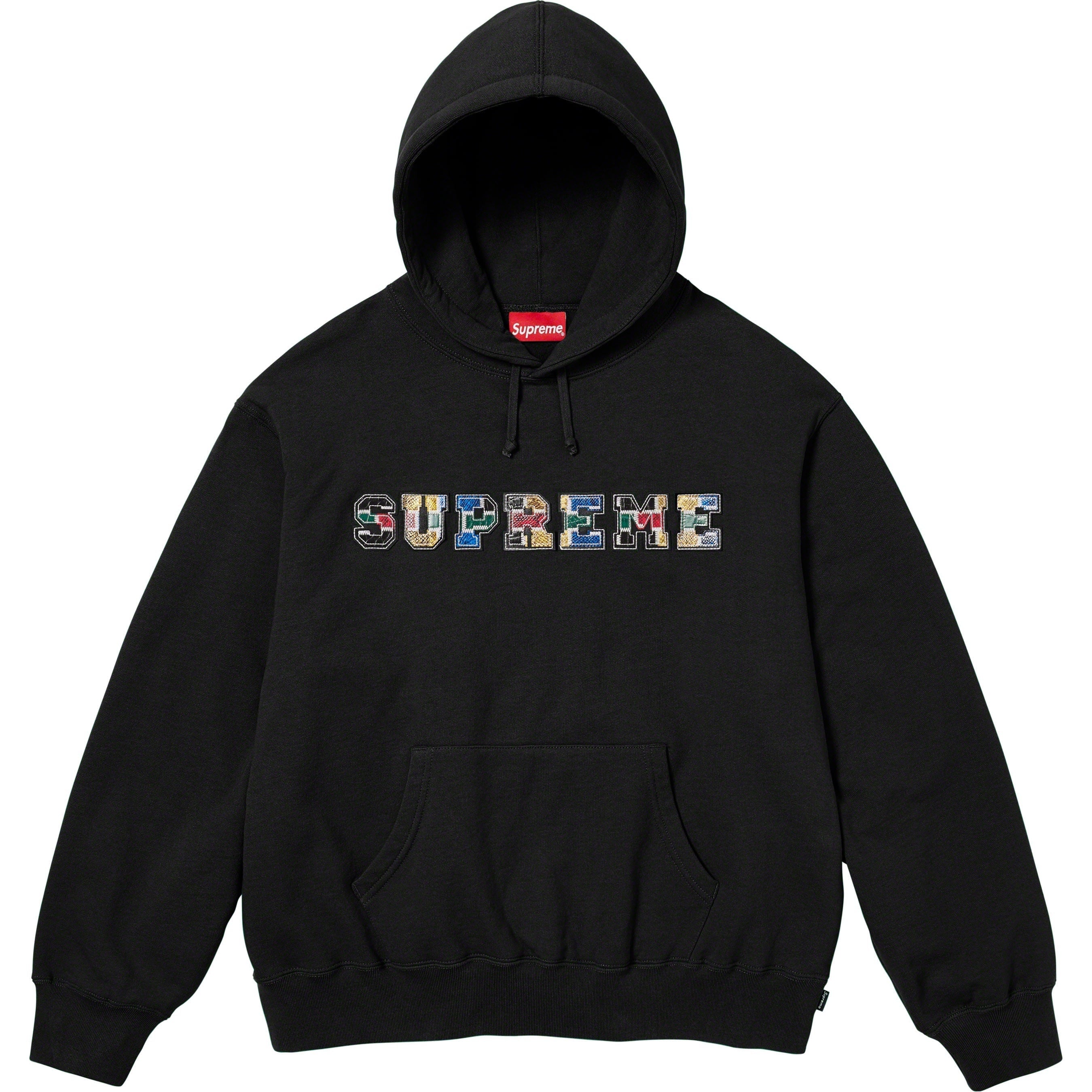 Collegiate Patchwork Leather Hooded Sweatshirt view 3